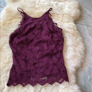 H&M maroon lace tie up halter top